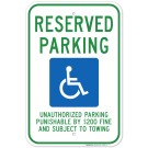 Tennessee Handicap Parking Sign, Reserved Parking Unauthorized Parking Punishable by $200 Fine Sign