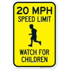 20 MPH Speed Limit Watch For Children Sign, Traffic Sign