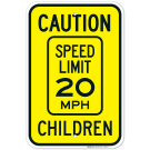 Caution Speed Limit 20 MPH Children Sign, Traffic Sign