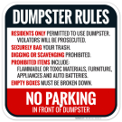 Residents Only Securely Bag Trash Digging Or Scavenging Prohibited No Parking Sign