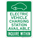 Electric Vehicle Charging Station Available Inquire Within With Graphic Sign