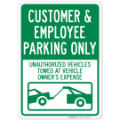 Customer And Employee Parking Only Unauthorized Vehicles Towed With Graphic Sign
