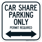 Car Share Parking Only Permit Required With Bidirectional Arrow Sign
