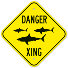 Danger Crossing With Sharks Crossing Graphic Sign