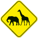 Zoo Animals Crossing With Elephant And Giraffe Graphic Sign