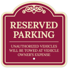 Reserved Parking Unauthorized Vehicle Will Be Towed At Vehicle Owner's Expense Décor Sign
