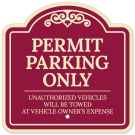 Permit Parking Only Unauthorized Vehicles Will Be Towed At Owner's Expense Décor Sign