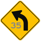 MUTCD Left Combination Curve Advisory Speed W1-2aL Sign
